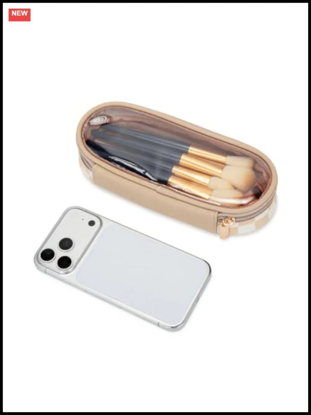 Faux Leather Travel Makeup Bag Set with Brush Holder, Large Toiletry Organizer,